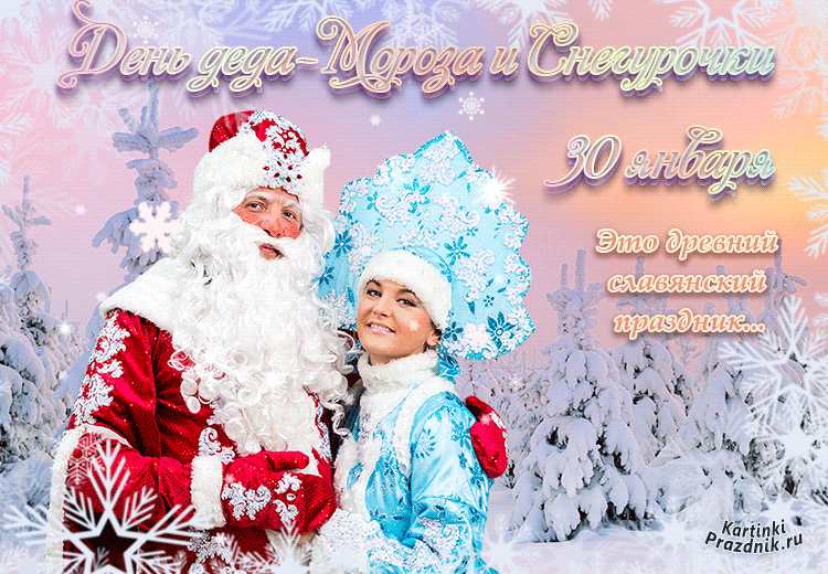 Картинка на день деда мороза и снегурочки. 30 января. Анимация 