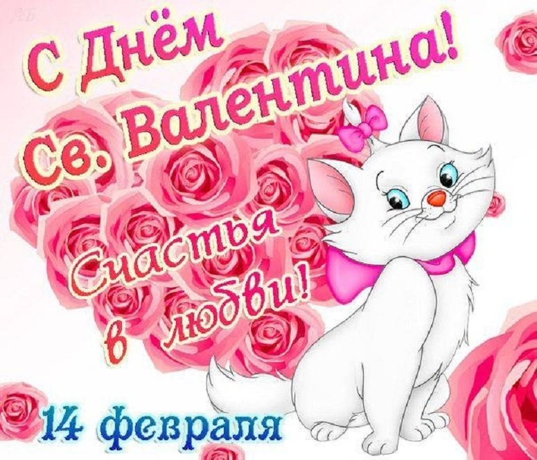 с днем святого Валентина счастья в любви с кошечкой