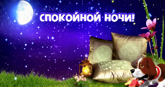 Открытка с пожеланиями спокойной ночи с анимацией отдыха на природе