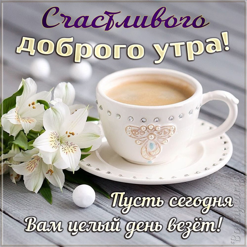 Открытки Открытка счастливого доброго тура  Пусть сегодня вам целый день везет. Картинка с добрым утром и чаем. 